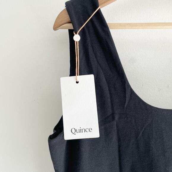 New Quince Black Stretch Cotton Jersey Square Neck Tank Bodysuit Size XL - Picture 2 of 5